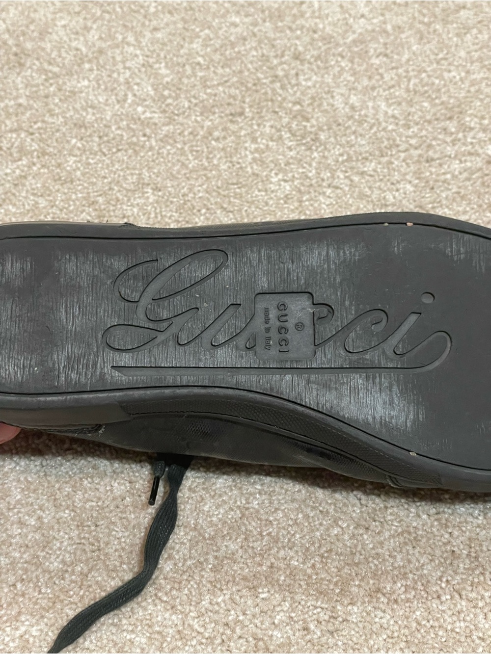 Gucci Black Low-Top GG Canvas & Leather Sneakers with Web Trim - Picture 7 of 8